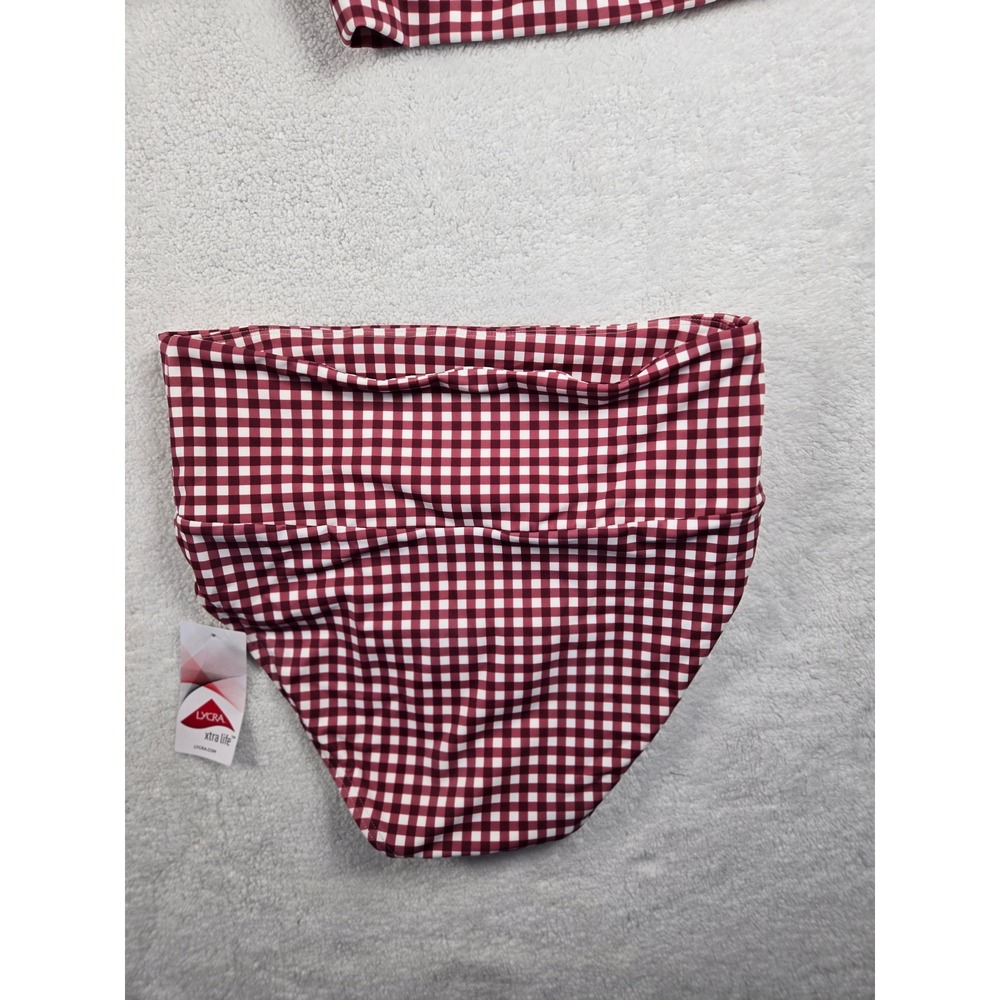 Lands End Burgundy Gingham High Waisted Bikini Set Small 6-8 New With Tags - Picture 7 of 9